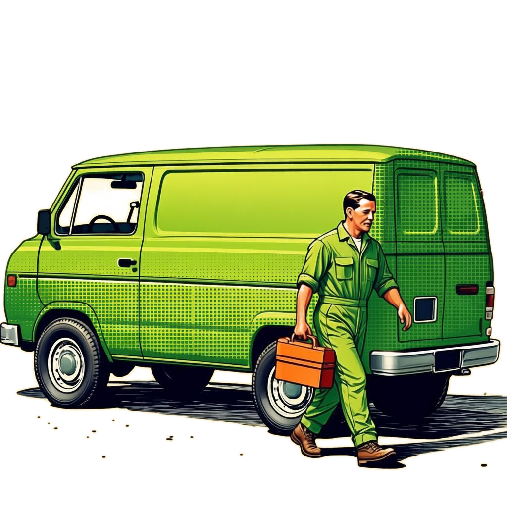 Service van and technician illustration